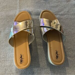 Mossimo Supply Co. Women's Silver Slide Sandals size 8 slightly worn